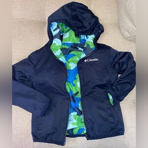 Columbia Black Jacket with Blue and Green Camouflage Lining